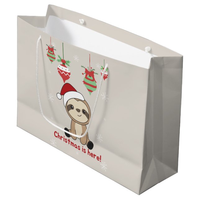 Sloth Christmas Snow Winter Animals Sloths Large G Gift Bag (Front Angled)