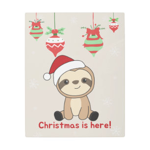 Sloth Christmas Snow Winter Animals Sloths Metal P Print