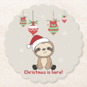 Sloth Christmas Snow Winter Animals Sloths Paper C Paper Coaster