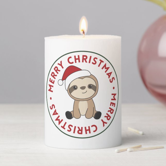 Sloth Christmas Snow Winter Animals Sloths Pillar  Candle (In Situ)