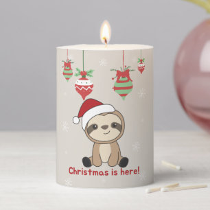 Sloth Christmas Snow Winter Animals Sloths Pillar  Candle