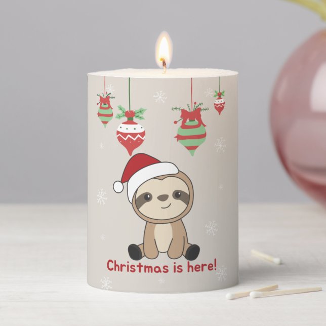 Sloth Christmas Snow Winter Animals Sloths Pillar  Candle (In Situ)