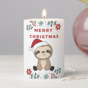 Sloth Christmas Snow Winter Animals Sloths Pillar Pillar Candle
