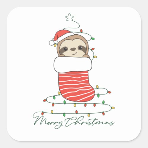 Sloth Christmas Snow Winter Animals Sloths Square Sticker