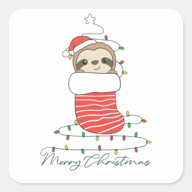 Sloth Christmas Snow Winter Animals Sloths Square Sticker (Front)