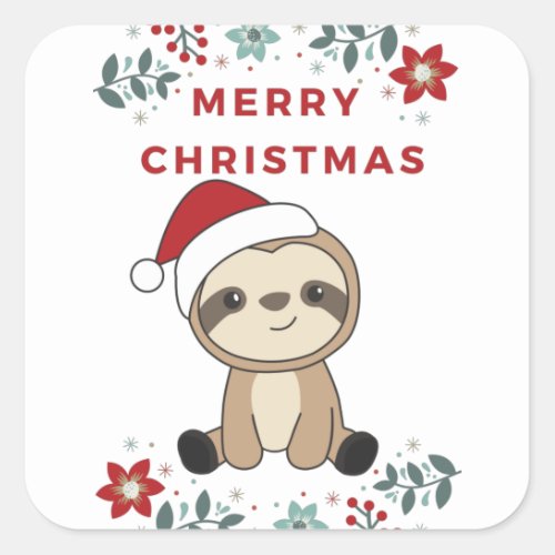 Sloth Christmas Snow Winter Animals Sloths Square Sticker