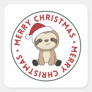 Sloth Christmas Snow Winter Animals Sloths Square Sticker