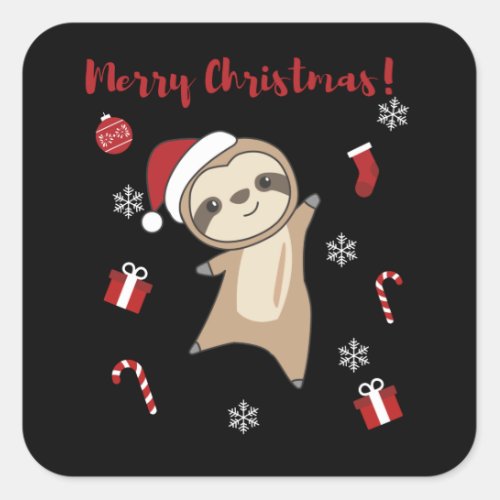 Sloth Christmas Snow Winter Animals Sloths Square Sticker