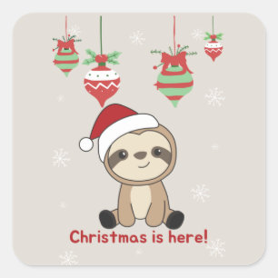 Sloth Christmas Snow Winter Animals Sloths Square Sticker