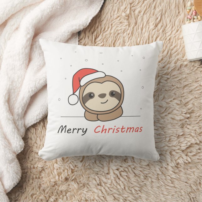 Sloth Christmas Snow Winter Animals Sloths Throw Pillow (Blanket)