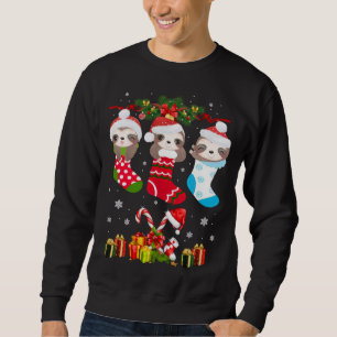 Sloth Christmas Sock Sloth Santa Hat Lights Xmas T Sweatshirt