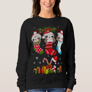 Sloth Christmas Sock Sloth Santa Hat Lights Xmas T Sweatshirt
