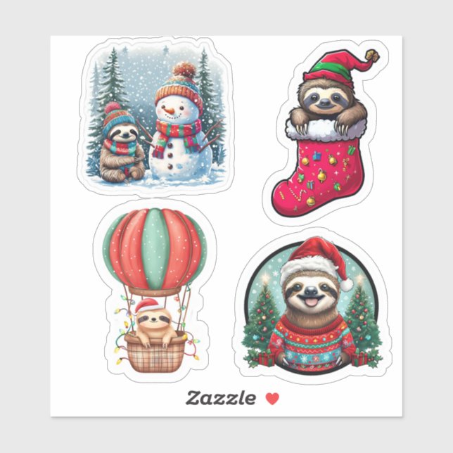 Sloth Christmas Stickers, Cute Sloth Holiday Sticker (Sheet)
