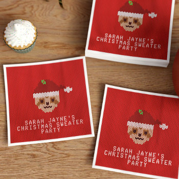 Sloth Christmas Sweater Party Red Holiday Napkins by mothersdaisy at Zazzle