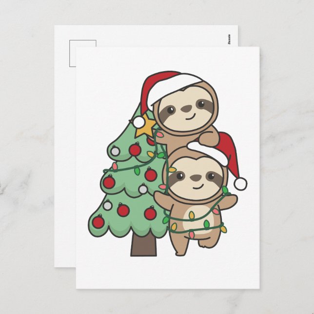 Sloth Christmas Tree Christmas Animals Sloths Holiday Postcard (Front/Back)