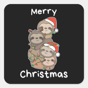 Sloth Christmas Tree Christmas Animals Sloths Squa Square Sticker