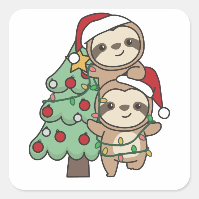  Sloth Christmas Tree Christmas Animals Sloths Square Sticker (Front)