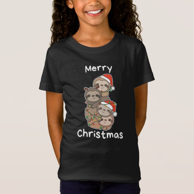Sloth Christmas Tree Christmas Animals Sloths T-Shirt (Front)