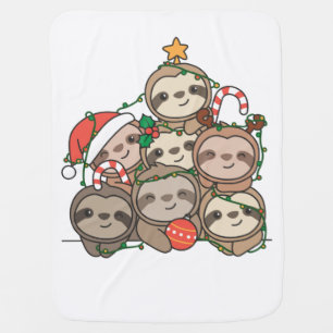 Sloth Christmas Tree Funny Animal Christmas Baby B Blanket