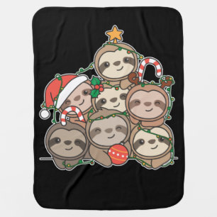 Sloth Christmas Tree Funny Animal Christmas Baby B Blanket