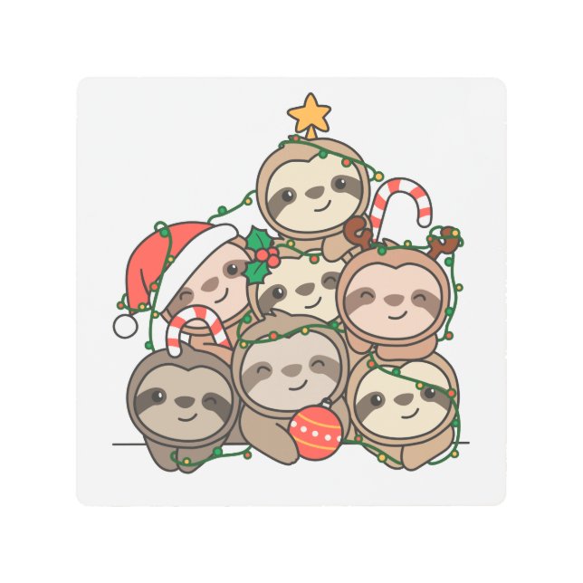 Sloth Christmas Tree Funny Animal Christmas Metal  Metal Print (Front)