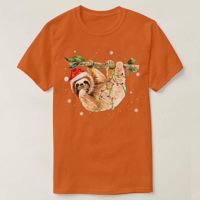 Sloth Christmas Tree Lights Santa Hat 1 T-Shirt (Design Front)
