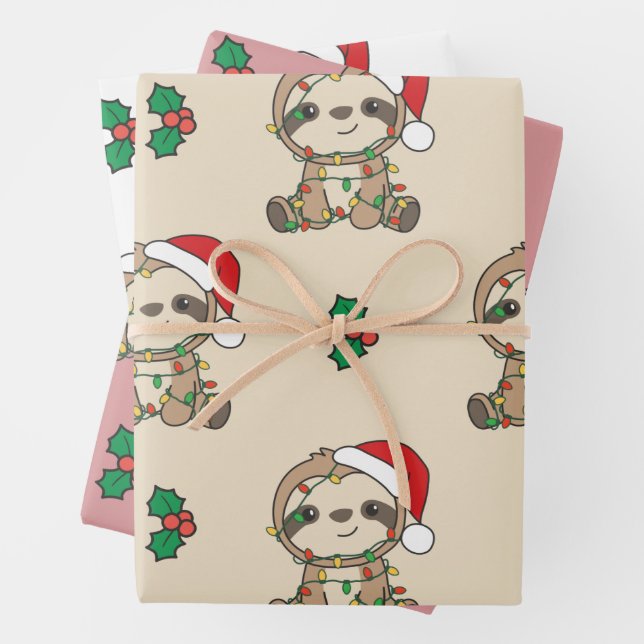 Sloth Christmas Winter Animals Holiday Sloths Wrapping Paper Sheets (In situ)