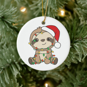 Sloth Christmas Winter Animals Sloths Ceramic Ornament