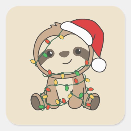 Sloth Christmas Winter Animals Sloths Square Stick Square Sticker