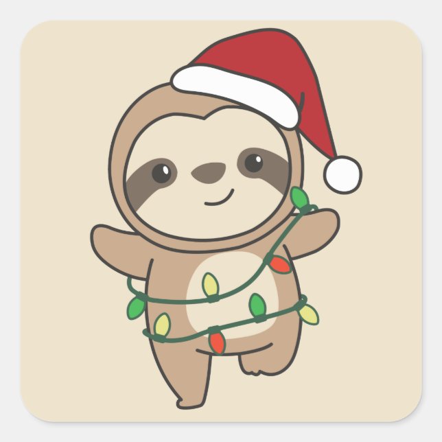 Sloth Christmas Winter Animals Sloths Square Stick Sticker (Front)