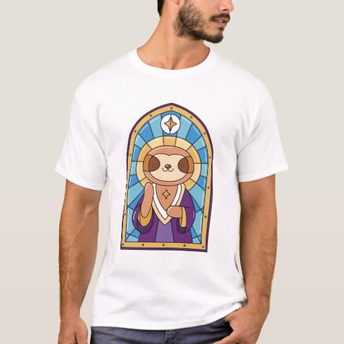 Sloth Church Stained Glass   T_Shirt