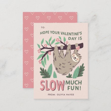 Sloth Classroom Valentine's Exchange Note Card