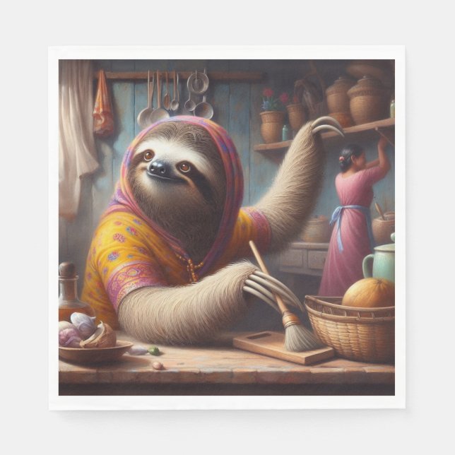 Sloth Cleaning a Kitchen Napkins (Front)