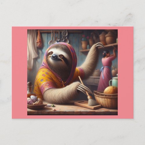 Sloth Cleaning a Kitchen Postcard