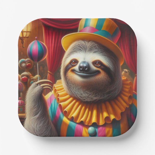 Sloth Clown Paper Plates (Front)