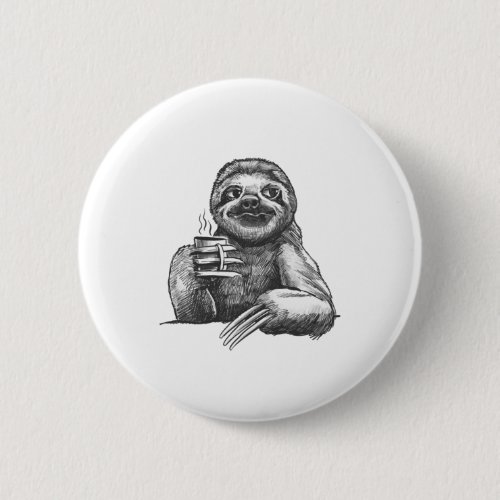 Sloth coffee hand drawn button