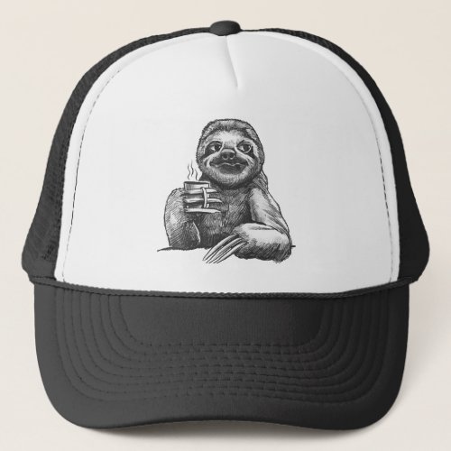 Sloth coffee hand drawn design trucker hat