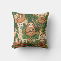 Sloth Coffee Throw Pillow – Cozy Cute Design