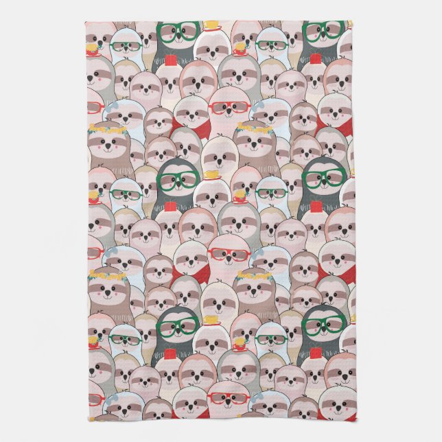Sloth Comic Pattern Kitchen Towel (Vertical)