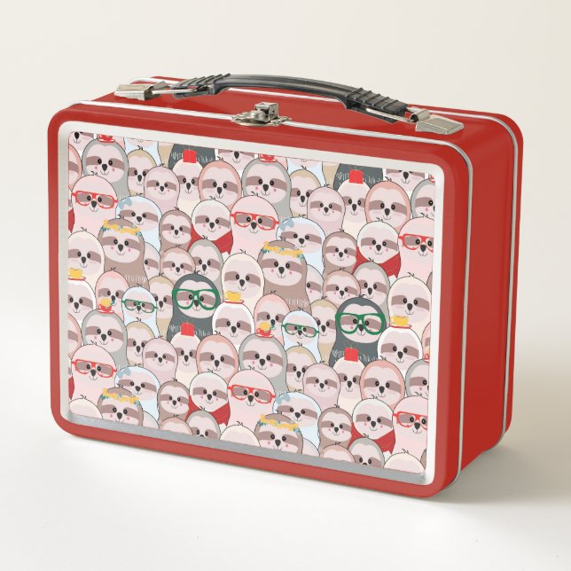 Sloth Comic Pattern Metal Lunch Box (Front)