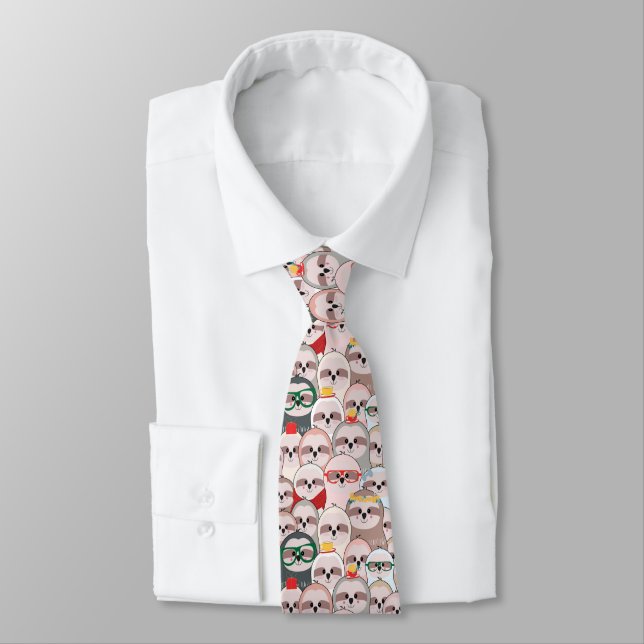 Sloth Comic Pattern Neck Tie (Tied)