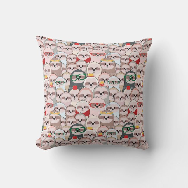 Sloth Comic Pattern Throw Pillow (Front)