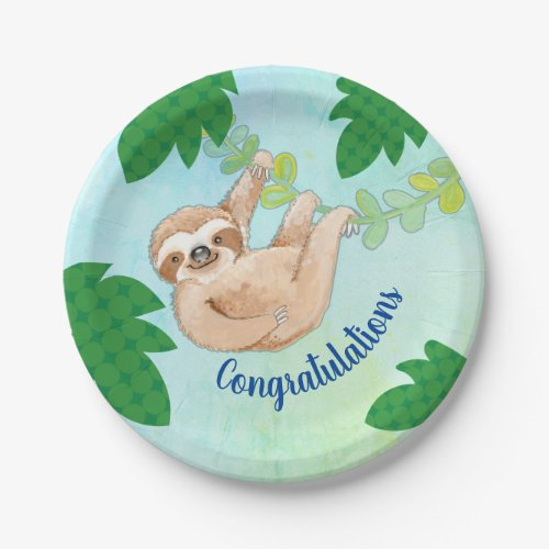 Sloth Congratulations Baby Shower Party Plate