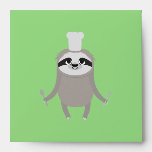 Sloth cook chef with fork and spoon envelope
