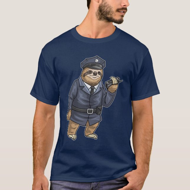Sloth Cop Microphone Police T-Shirt (Front)