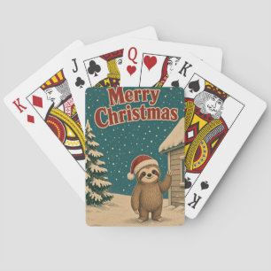 Sloth Cottage Edge Animal Christmas Poker Cards