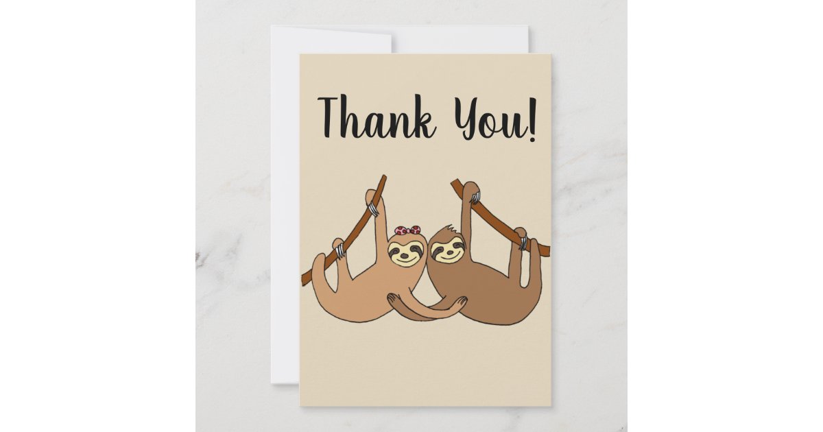 Sloth Couple Thank You Card | Zazzle