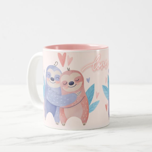Sloth Couple Two-Tone Coffee Mug (Front Left)