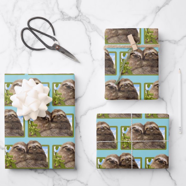 Sloth Couple Wrapping Paper Sheets (Front)
