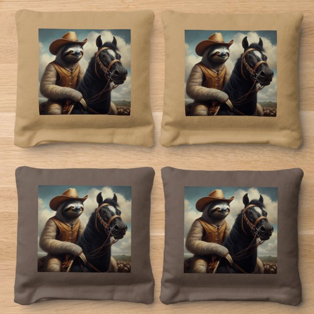 Sloth Cowboy Cornhole Bags (Wood)